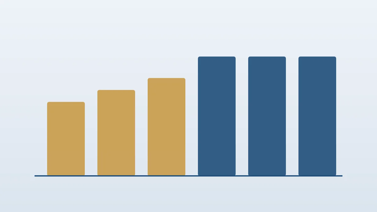 Abstract graphic of stepped bars rising to a level line
